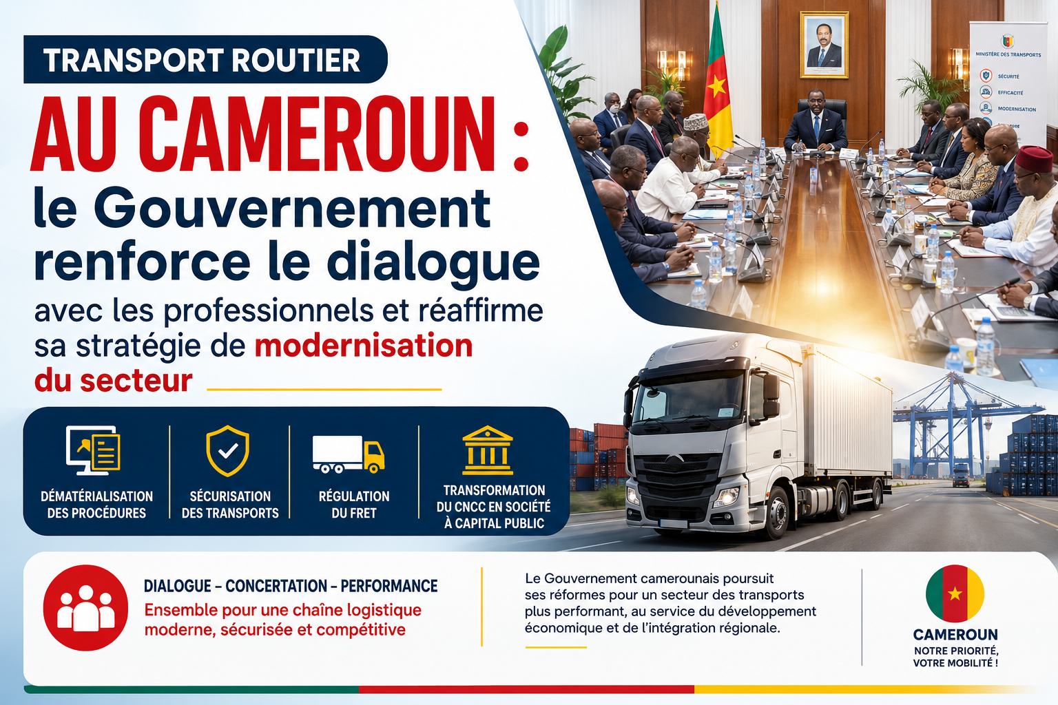 Transport routier au Cameroun : le Gouvernement renforce le dialogue avec les professionnels et réaffirme sa stratégie de modernisation du secteur Transport routier au Cameroun : le Gouvernement renforce le dialogue avec les professionnels et réaffirme sa stratégie de modernisation du secteur